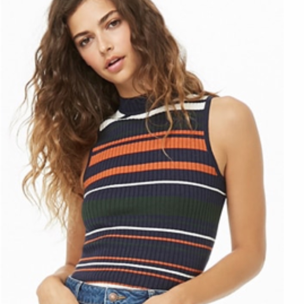 Striped Mock Neck Sweater Top